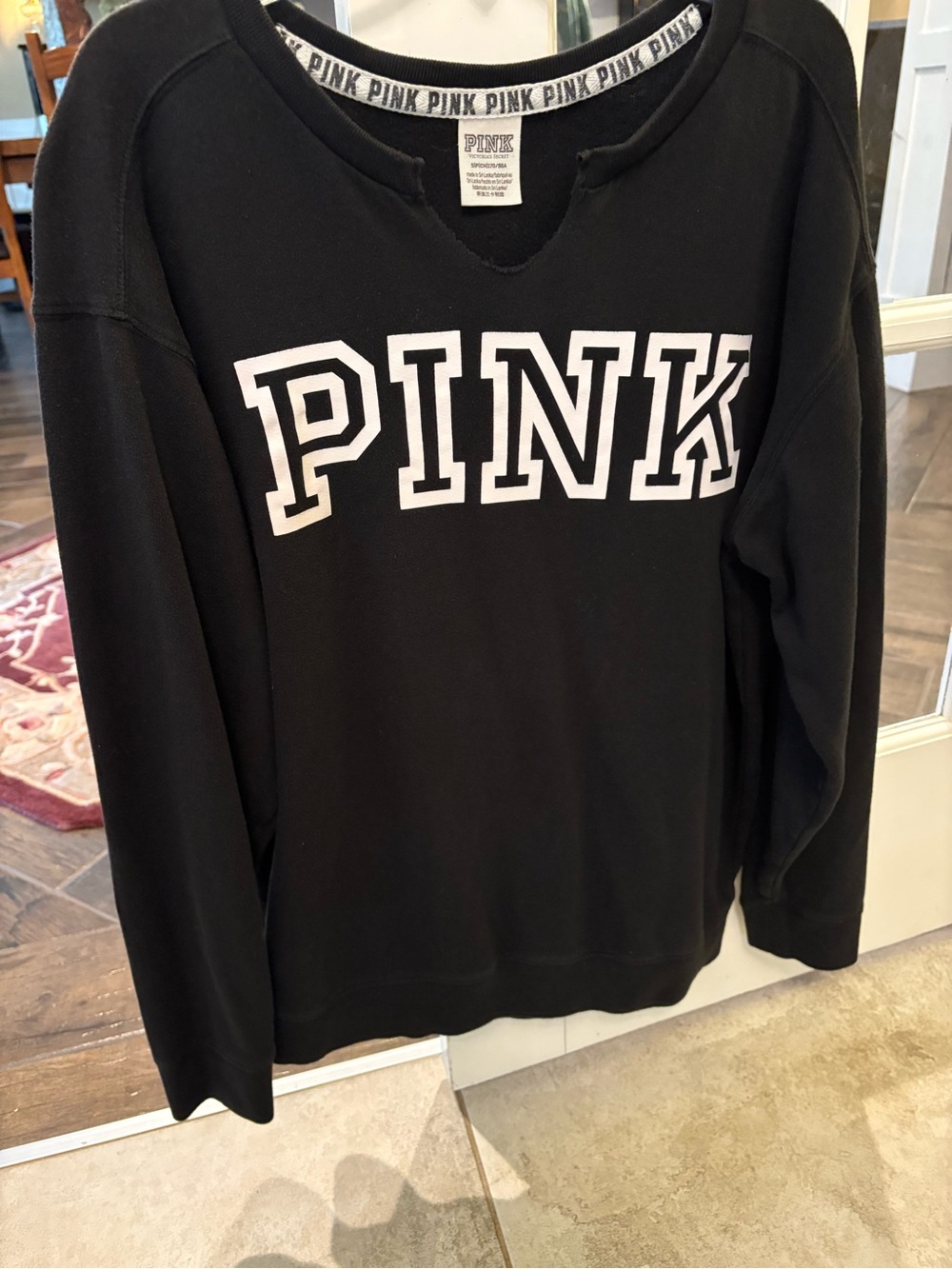 PINK Victoria's Secret Black Crewneck Sweatshirt with White Logo
